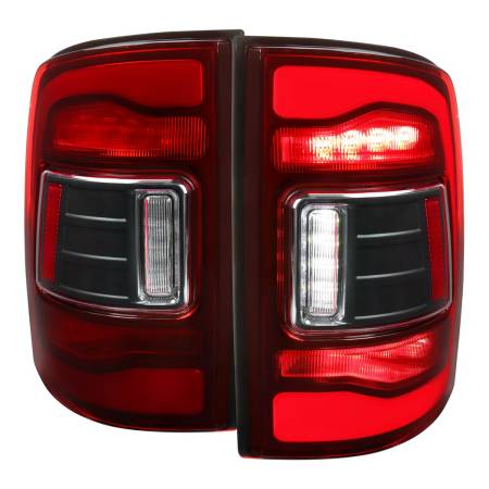 Spec'D Tuning Products - Spec-D 2009-2018 Dodge RAM 1500/2019-2022 RAM 1500 Classic/2010-2018 RAM 2500 3500 LED Bar Tail Lights (Matte Black Housing/Red Clear Lens)
