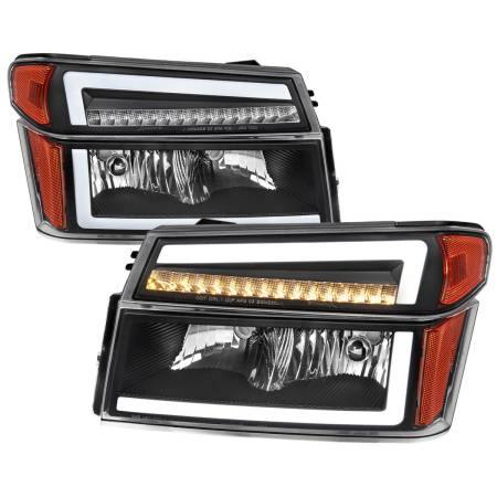 Spec'D Tuning Products - Spec-D 2004-2012 Chevrolet Colorado GMC Canyon/2006-2008 ISUZU I-Series Sequential Turn Signal Factory Style Headlights with LED Bar (Matte Black Housing/Clear Lens)