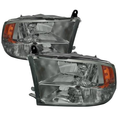 Spec'D Tuning Products - Spec-D 2009-2018 Dodge RAM 1500/ 2019-2021 RAM Classic/ 2010-2018 RAM 2500 3500 Factory Quad Style Headlights (Chrome Housing/Light Smoke Lens)