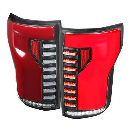 Spec'D Tuning Products - Spec-D 2018-2020 Ford F-150 Sequential Turn Signal Animated Red LED Bar Tail Lights (Matte Black Housing/Clear Lens)