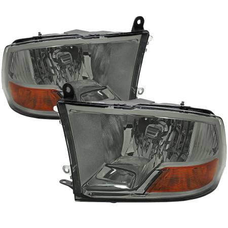 Spec'D Tuning Products - Spec-D 2009-2018 Dodge RAM 1500/ 2019-2023 RAM Classic/ 2010-2018 RAM 2500 3500 Factory Quad Style Headlights (Chrome Housing/Light Smoke Lens)
