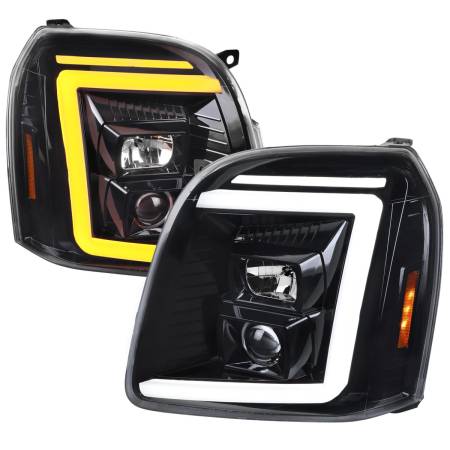Spec'D Tuning Products - Spec-D 2007-2014 GMC Yukon/XL 1500/XL 2500 Switchback Sequential LED Turn Signal Projector Headlights (Jet Black Housing/Clear Lens)