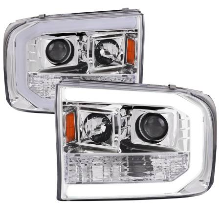 Spec'D Tuning Products - Spec-D 1999-2004 Ford F-250/F-350/F-450/F-550 /2000-2004 Ford Excursion LED Bar Projector Headlights (Chrome Housing/Clear Lens)