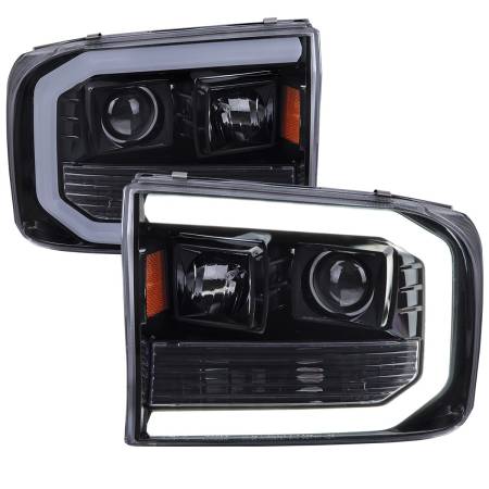 Spec'D Tuning Products - Spec-D 1999-2004 Ford F-250/F-350/F-450/F-550 /2000-2004 Ford Excursion LED Bar Projector Headlights (Glossy Black Housing/Light Smoke Lens)