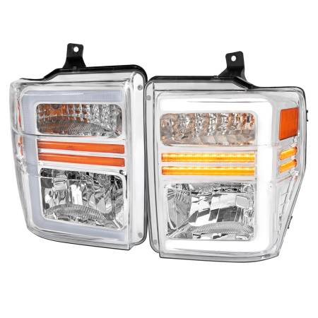 Spec'D Tuning Products - Spec-D 2008-2010 Ford F-250/F-350/F-450/F-550 Super Duty LED Sequential Signal Factory Style Headlights (Chrome Housing/Clear Lens)