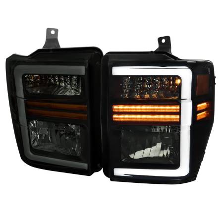Spec'D Tuning Products - Spec-D 2008-2010 Ford F-250/F-350/F-450/F-550 Super Duty LED Sequential Signal Factory Style Headlights (Matte Black Housing/Smoke Lens)