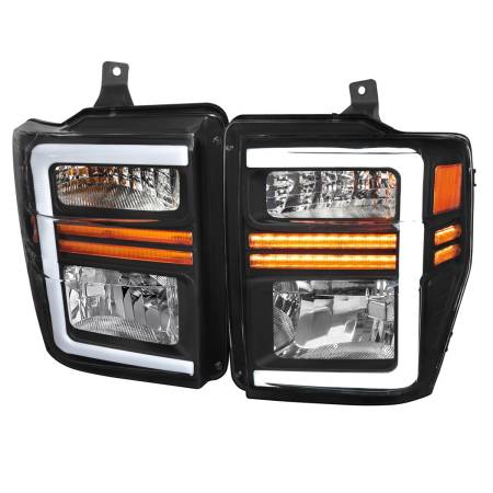 Spec'D Tuning Products - Spec-D 2008-2010 Ford F-250/F-350/F-450/F-550 Super Duty LED Sequential Signal Factory Style Headlights (Matte Black Housing/Clear Lens)