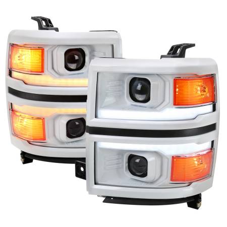 Spec'D Tuning Products - Spec-D 2014-2015 Chevrolet Silverado 1500 Switchback Sequential LED Bar Projector Headlights (White Housing/Clear Lens/Black Trim)