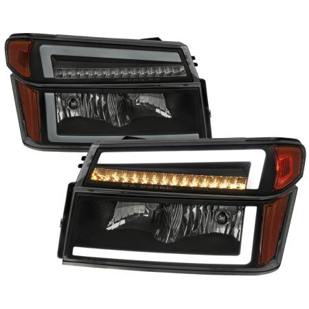 Spec'D Tuning Products - Spec-D 2004-2012 Chevrolet Colorado GMC Canyon/2006-2008 ISUZU I-Series Sequential Turn Signal Factory Style Headlights with LED Bar (Matte Black Housing/Smoke Lens)