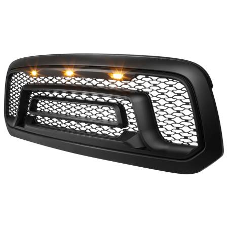 Spec'D Tuning Products - Spec-D 2013-2018 Dodge RAM 1500 Rebel Style Front Hood Grille w/ Amber LED Lights