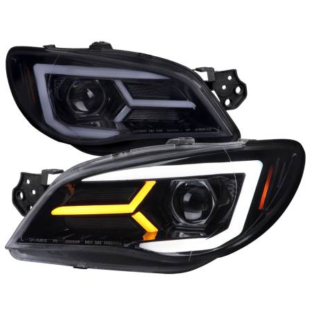 Spec'D Tuning Products - Spec-D 2006-2007 Subaru Impreza WRX STI LED Bar Sequential Turn Signal Projector Headlights (Glossy Black Housing/Smoke Lens)