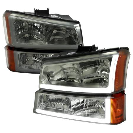 Spec'D Tuning Products - Spec-D 2003-2007 Chevrolet Silverado /2002-2006 Chevrolet Avalanche LED Bar Factory Style Headlights (Chrome Housing/Light Smoke lens)