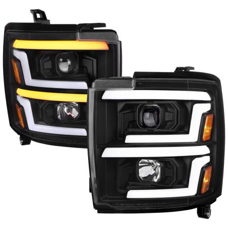 Spec'D Tuning Products - Spec-D 2015-2019 Chevrolet Silverado 2500HD/3500HD Switchback Sequential LED Turn Signal Projector Headlights (Matte Black Housing/Clear Lens)