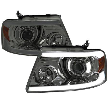 Spec'D Tuning Products - Spec-D 2004-2008 Ford F-150/ 2006-2008 Lincoln Mark LT Projector Style Headlights w/ LED Bar (Chrome Housing/Smoke Lens)