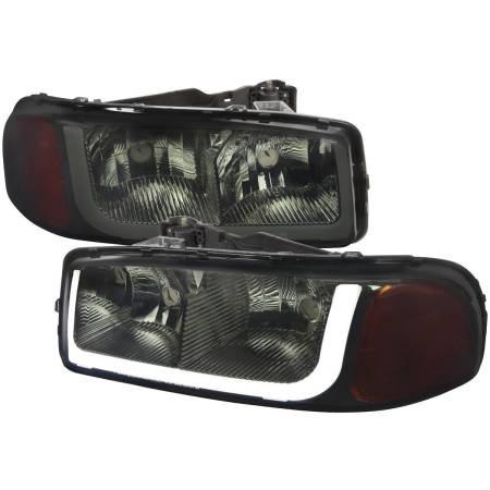 Spec'D Tuning Products - Spec-D 1999-2006 GMC Sierra/ 2000-2006 Yukon/Yukon XL LED Tube Factory Style Headlights (Chrome Housing/Smoke Lens)