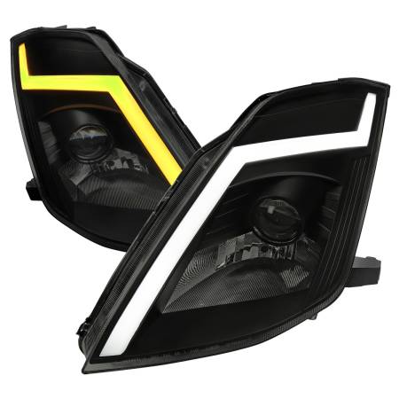 Spec'D Tuning Products - Spec-D 2003-2005 Nissan 350Z Switchback Sequential Turn Signal Animated LED Bar Projector Headlights (Matte Black Housing/Smoke Lens)