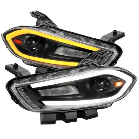 Spec'D Tuning Products - Spec-D 2013-2016 Dodge Dart Switchback Sequential Animated LED Bar Projector Headlights (Matte Black Housing/Clear Lens)