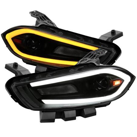Spec'D Tuning Products - Spec-D 2013-2016 Dodge Dart Switchback Sequential Animated LED Bar Projector Headlights (Matte Black Housing/Smoke Lens)