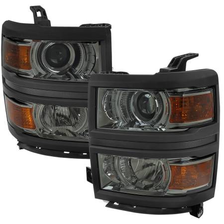 Spec'D Tuning Products - Spec-D 2014-2015 Chevrolet Silverado 1500 Projector Headlights w/ Black Trim (Chrome Housing/Light Smoke Lens)