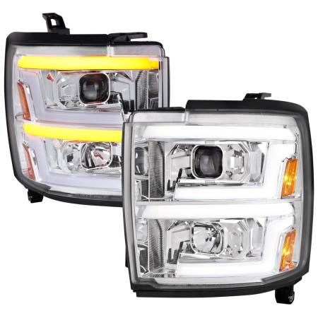 Spec'D Tuning Products - Spec-D 2015-2019 Chevrolet Silverado 2500HD/3500HD Switchback Sequential LED Turn Signal Projector Headlights (Chrome Housing/Clear Lens)