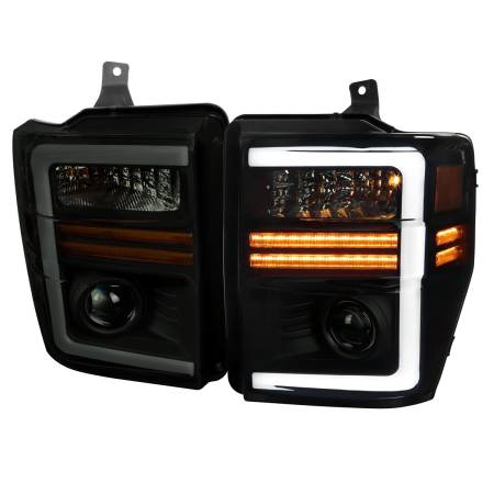 Spec'D Tuning Products - Spec-D 2008-2010 Ford F-250/F-350/F-450/F-550 Super Duty Projector Headlights w/ LED Sequential Turn Signal (Matte Black Housing/Smoke Lens)