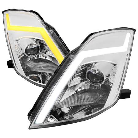 Spec'D Tuning Products - Spec-D 2003-2005 Nissan 350Z Switchback Sequential Turn Signal Animated LED Bar Projector Headlights (Chrome Housing/Clear Lens)