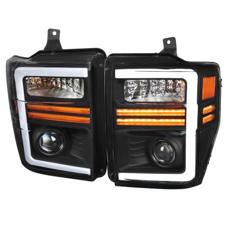 Spec'D Tuning Products - Spec-D 2008-2010 Ford F-250/F-350/F-450/F-550 Super Duty Projector Headlights w/ LED Sequential Turn Signal (Matte Black Housing/Clear Lens)