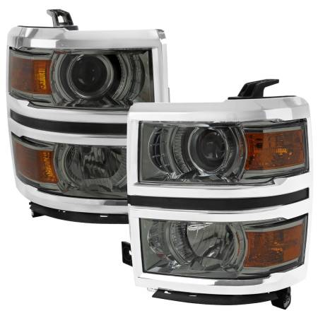 Spec'D Tuning Products - Spec-D 2014-2015 Chevrolet Silverado 1500 Projector Headlights w/ Chrome Trim (Chrome Housing/Light Smoke Lens)