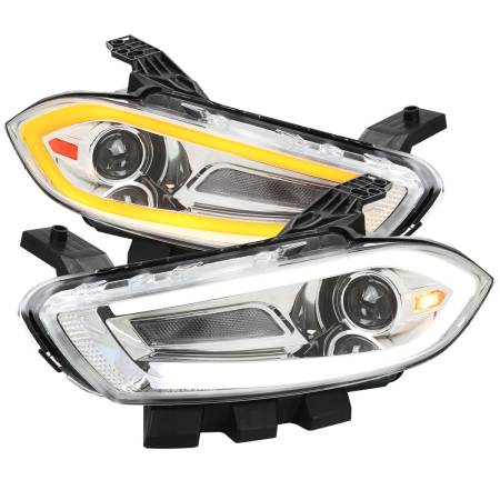 Spec'D Tuning Products - Spec-D 2013-2016 Dodge Dart Switchback Sequential Animated LED Bar Projector Headlights (Chrome Housing/Clear Lens)