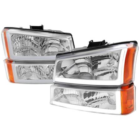 Spec'D Tuning Products - Spec-D 2003-2007 Chevrolet Silverado /2002-2006 Chevrolet Avalanche LED Bar Factory Style Headlights (Chrome Housing/Clear lens)
