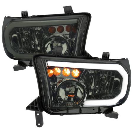 Spec'D Tuning Products - Spec-D 2007-2013 Toyota Tundra/2008-2017 Sequoia Headlights LED Tube Factory Style Headlights with LED Turn Signal (Chrome Housing/Smoke Lens)