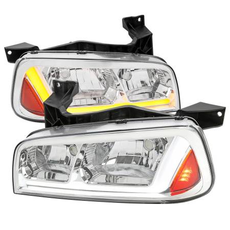 Spec'D Tuning Products - Spec-D 2006-2010 Dodge Charger Switchback Sequential LED Bar Factory Style Headlights (Chrome Housing/Clear Lens)