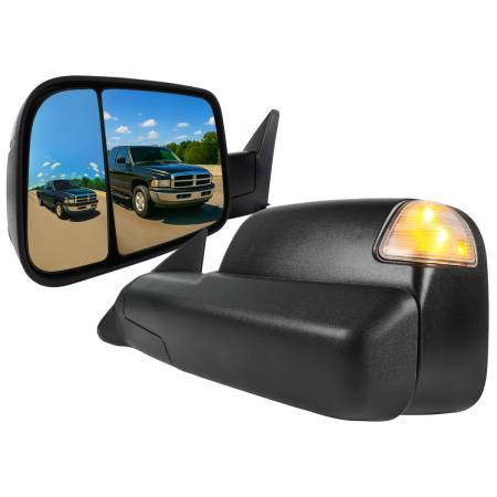 Spec'D Tuning Products - Spec-D 1998-2001 Dodge RAM 1500/1998-2002 RAM 2500/3500 Black Power Heated Towing Mirrors With Clear Lens LED Turn Signal