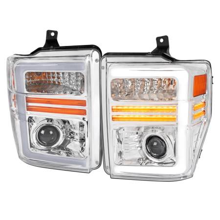 Spec'D Tuning Products - Spec-D 2008-2010 Ford F-250/F-350/F-450/F-550 Super Duty Projector Headlights w/ LED Sequential Turn Signal (Chrome Housing/Clear Lens)
