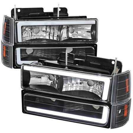 Spec'D Tuning Products - Spec-D 1994-1998 GMC C10 / C/K / Suburban / Sierra / Yukon  LED Bar Factory Style Headlights, Corner Lights, and Bumper Lights (Matte Black Housing/Clear Lens)