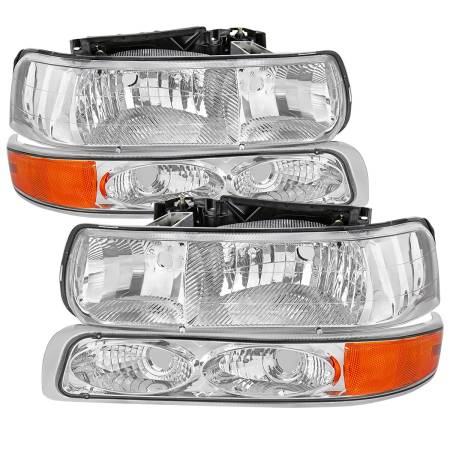 Spec'D Tuning Products - Spec-D 1999-2002 Chevrolet Silverado/ 2000-2006 Tahoe/Suburban Factory Style Headlights w/ Bumper Light Assembly (Chrome Housing/Clear Lens)