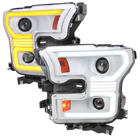 Spec'D Tuning Products - Spec-D 2015-2017 Ford F-150 LED Bar Projector Headlights w/ Switchback Sequential Turn Signals (White Housing/Clear Lens)