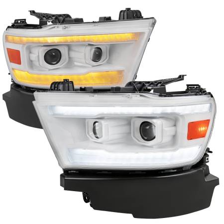 Spec'D Tuning Products - Spec-D 2019-2022 Dodge RAM 1500 Switchback Sequential LED Turn Signal Projector Headlights (White Housing/Clear Lens)