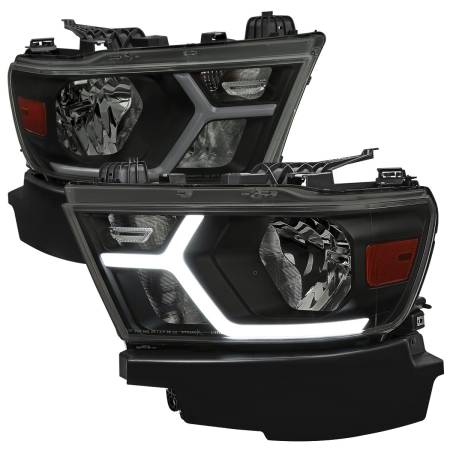 Spec'D Tuning Products - Spec-D 2019-2022 Dodge RAM 1500 Animated LED Bar Factory Style Headlights (Matte Black Housing/Smoke Lens)