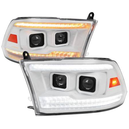 Spec'D Tuning Products - Spec-D 2009-2018 Dodge RAM 1500/2019-2021 RAM Classic/2010-2018 RAM 2500/3500 Switchback Sequential Projector Headlights (White Housing/Clear Lens)