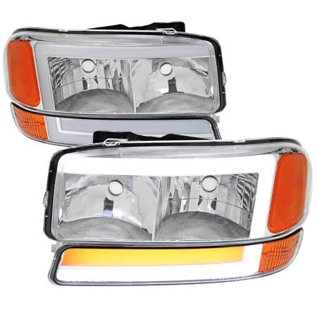 Spec'D Tuning Products - Spec-D 1999-2006 GMC Sierra/2007 Sierra Classic/2000-2006 Yukon/XL Factory Style Headlights and Sequential Turn Signal Bumper Lights (Chrome Housing/Clear Lens)
