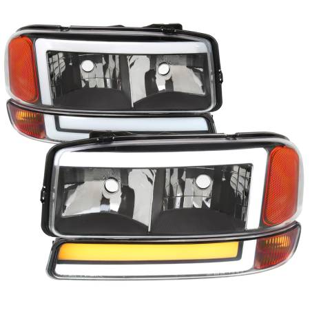 Spec'D Tuning Products - Spec-D 1999-2006 GMC Sierra/2007 Sierra Classic/2000-2006 Yukon/XL Factory Style Headlights and Sequential Turn Signal Bumper Lights (Matte Black Housing/Clear Lens)