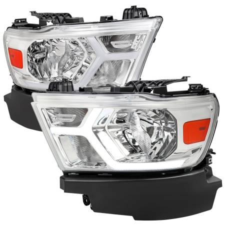 Spec'D Tuning Products - Spec-D 2019-2022 Dodge RAM 1500 Animated LED Bar Factory Style Headlights (Chrome Housing/Clear Lens)