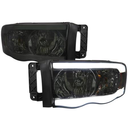 Spec'D Tuning Products - Spec-D 2002-2005 Dodge RAM 1500 /2003-2005 Dodge RAM 2500/3500 LED Tube Factory Style Headlights (Chrome Housing/Smoke Lens)