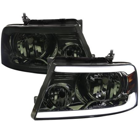 Spec'D Tuning Products - Spec-D 2004-2008 Ford F-150/ 2006-2008 Lincoln Mark LT LED Bar Factory Style Headlights (Chrome Housing/Smoke Lens)