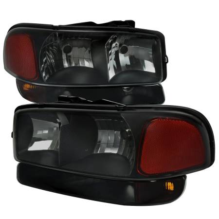 Spec'D Tuning Products - Spec-D 1999-2006 GMC Sierra/2007 Sierra Classic/2000-2006 Yukon/XL Factory Style Headlights and Bumper Lights with Amber Reflector (Matte Black Housing/Smoke Lens)
