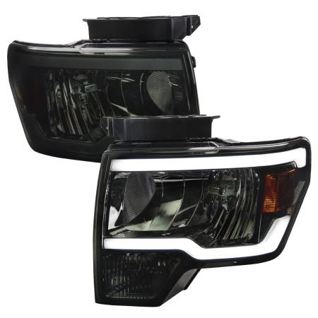 Spec'D Tuning Products - Spec-D 2009-2014 Ford F-150 LED Tube Factory Style Headlights (Chrome Housing/Smoke Lens)