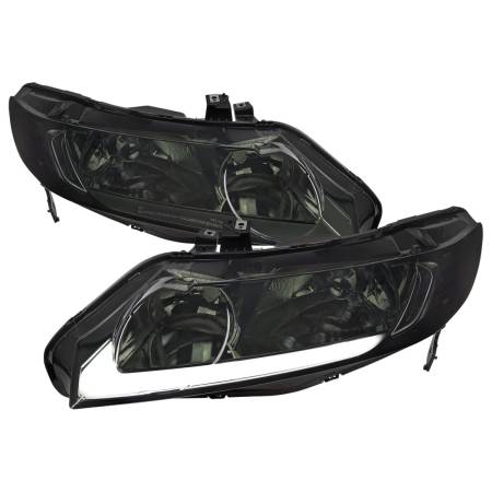 Spec'D Tuning Products - Spec-D 2006-2011 Honda Civic 4DR Sedan Factory Style Headlights w/ LED Strip (Chrome Housing/Smoke Lens)