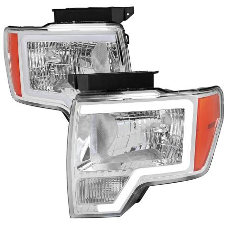 Spec'D Tuning Products - Spec-D 2009-2014 Ford F-150 LED Bar Factory Style Headlights with Amber Reflectors (Chrome Housing/Clear Lens)