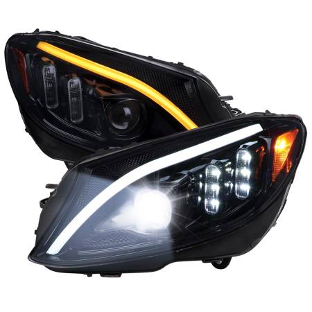 Spec'D Tuning Products - Spec-D 2015-2018 Mercedes-Benz C-Class W205 Full LED Projector Headlights with Sequential Turn Signal (Glossy Black Housing/Light Smoke Lens)